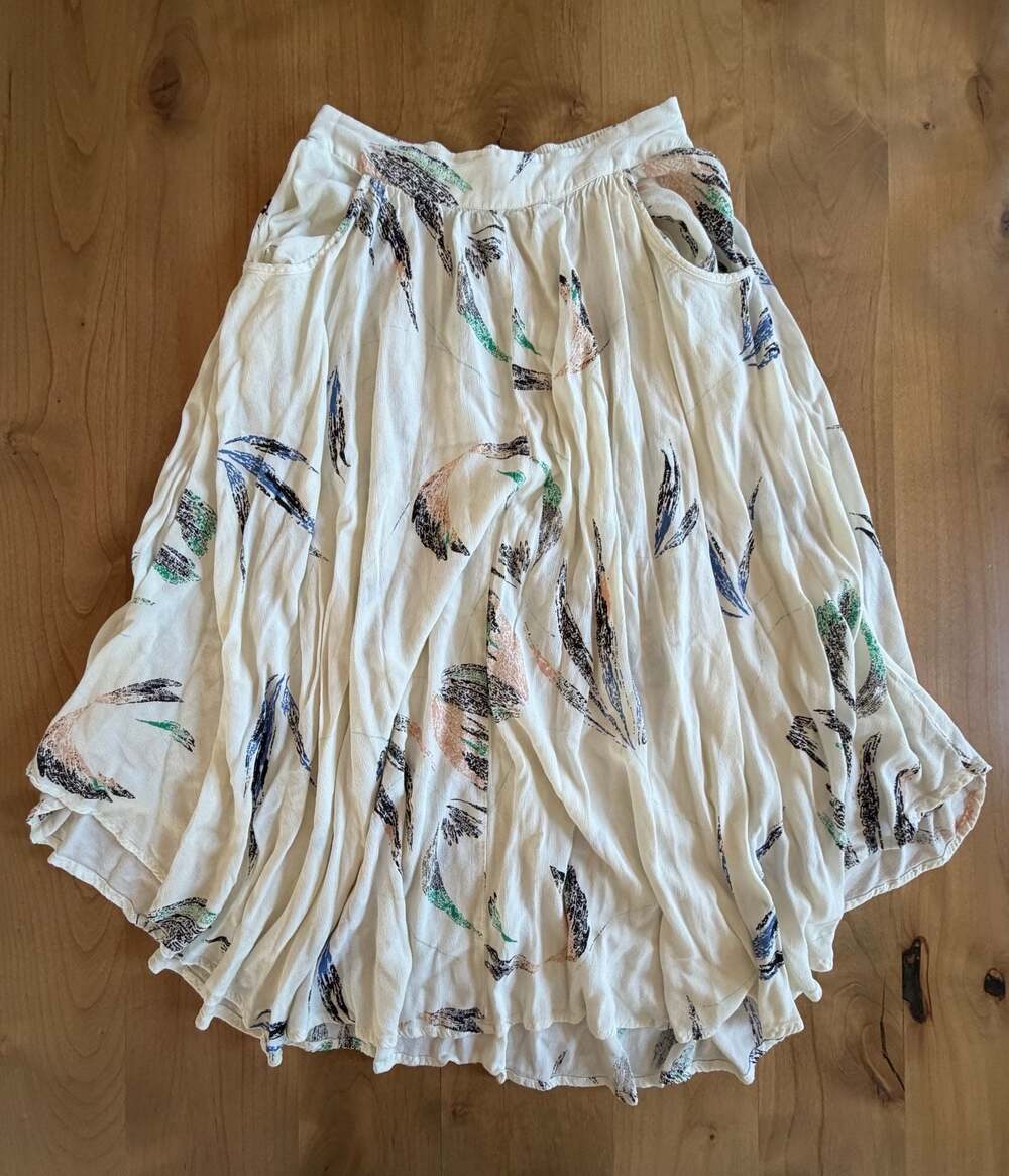O'Neill Merin Cream White Watercolor Floral Print Skirt with Pockets Size M